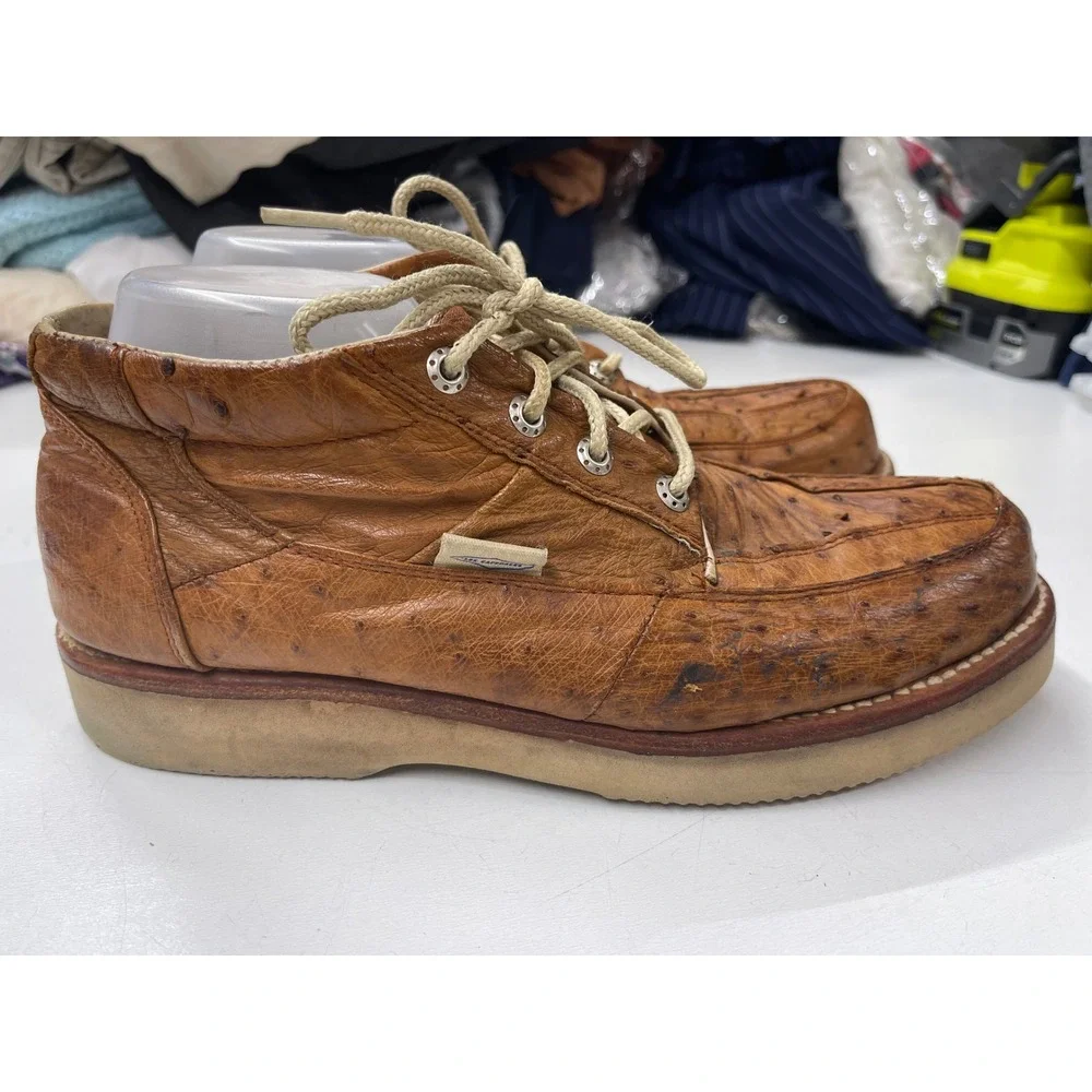 Los Caporales Mens Ostrich Print Leather Moc Toe Chukka Boots Brown Size 27.5